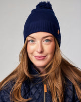 Knit Pom Hat in Navy Blue