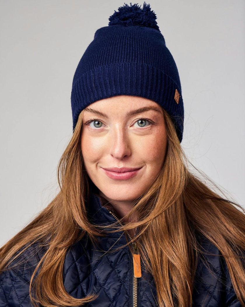 Knit Pom Hat in Navy Blue