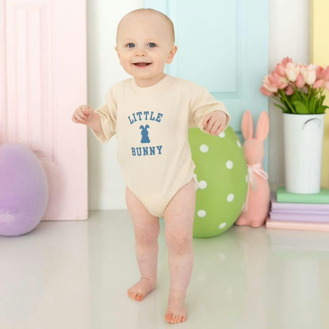 Little Steel Blue Easter Short Sleeve Romper