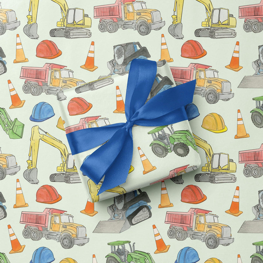 Construction Vehicles Gift Wrap