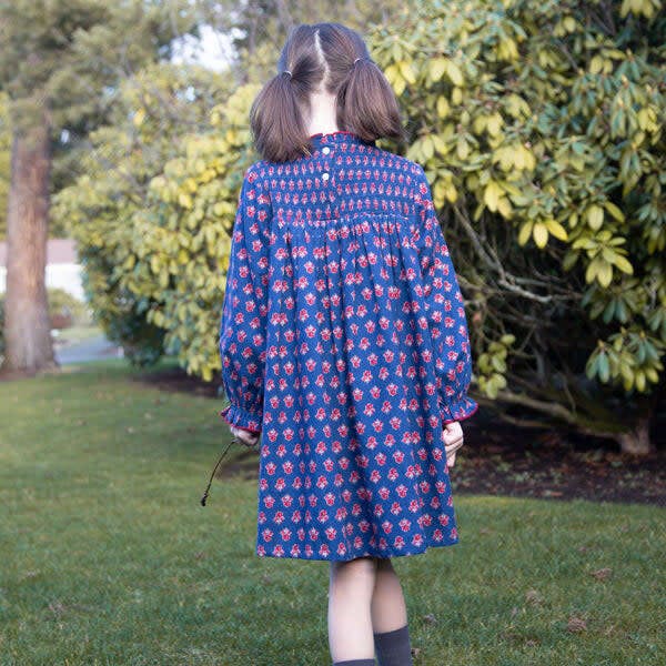 Girls All-Over Print Smocked Long Sleeve Dress