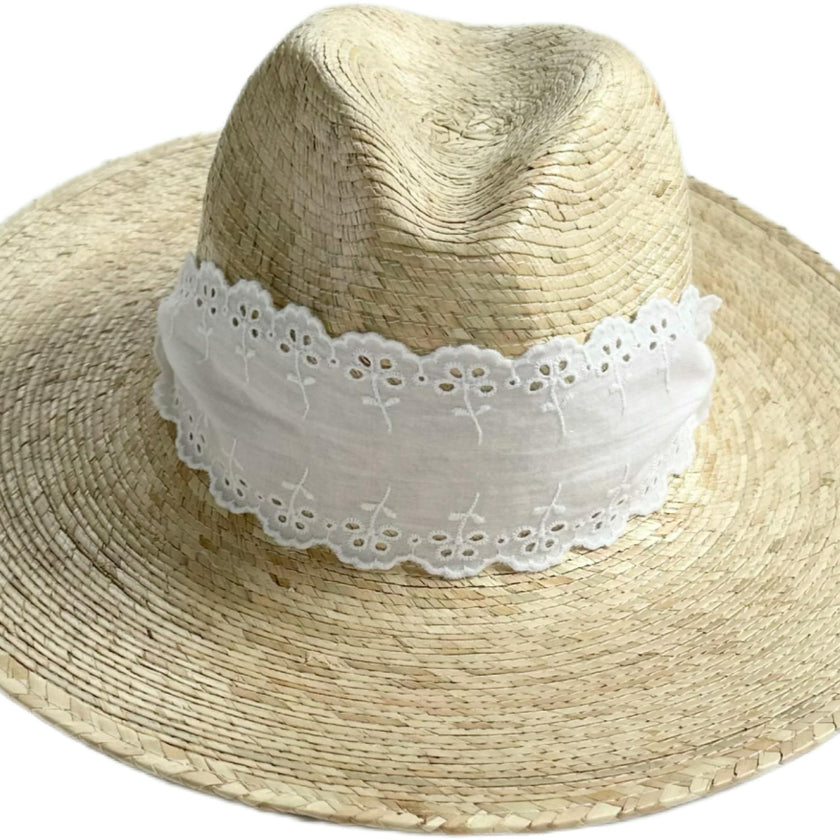 Zinnia Sun Hat - Wide & Short Lace Eyelet Ribbon