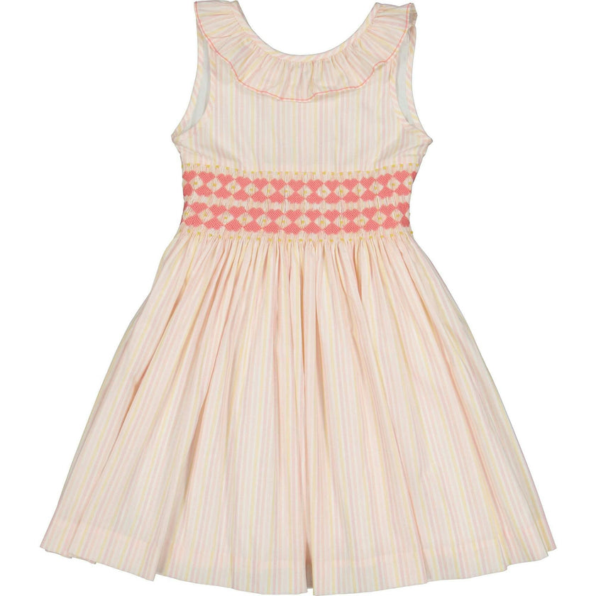 Capucine Blue Yellow Stripe Sleeveless Smocked Dress