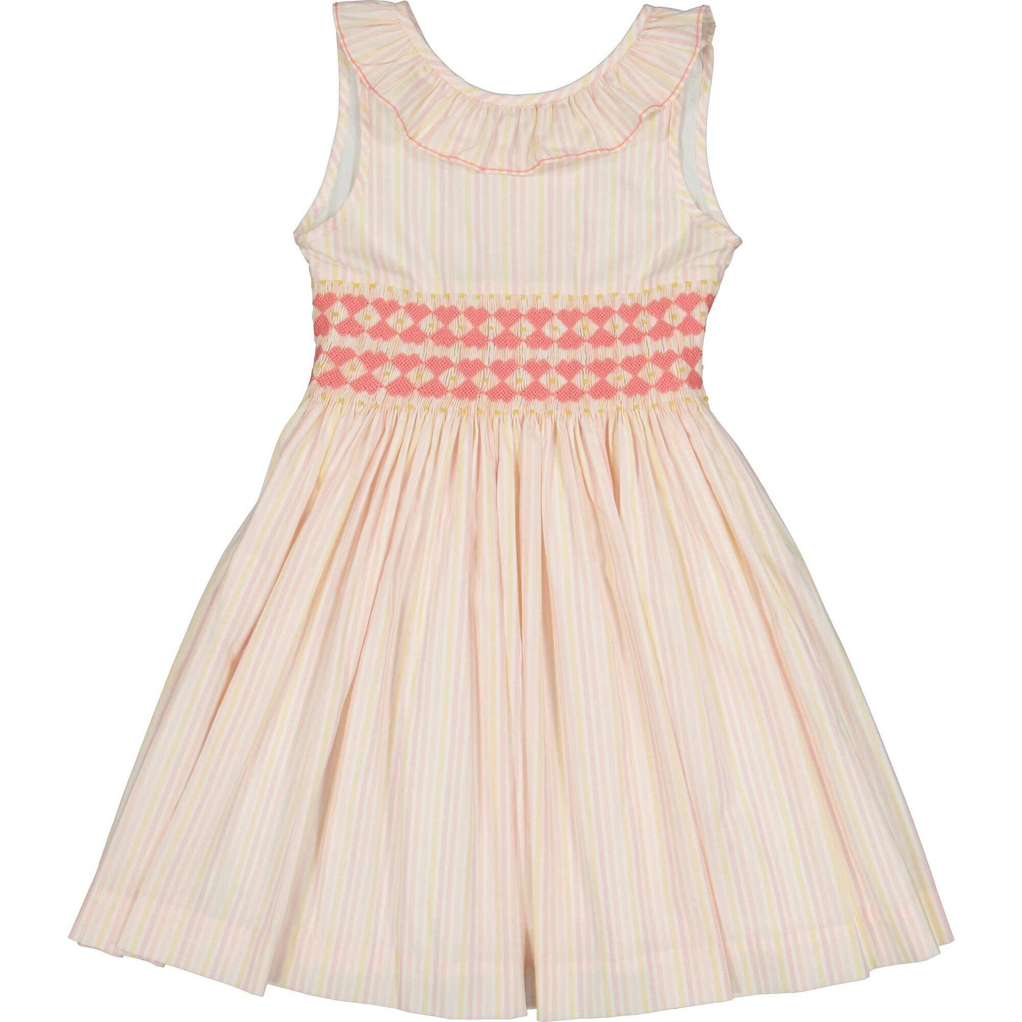 Capucine Blue Yellow Stripe Sleeveless Smocked Dress