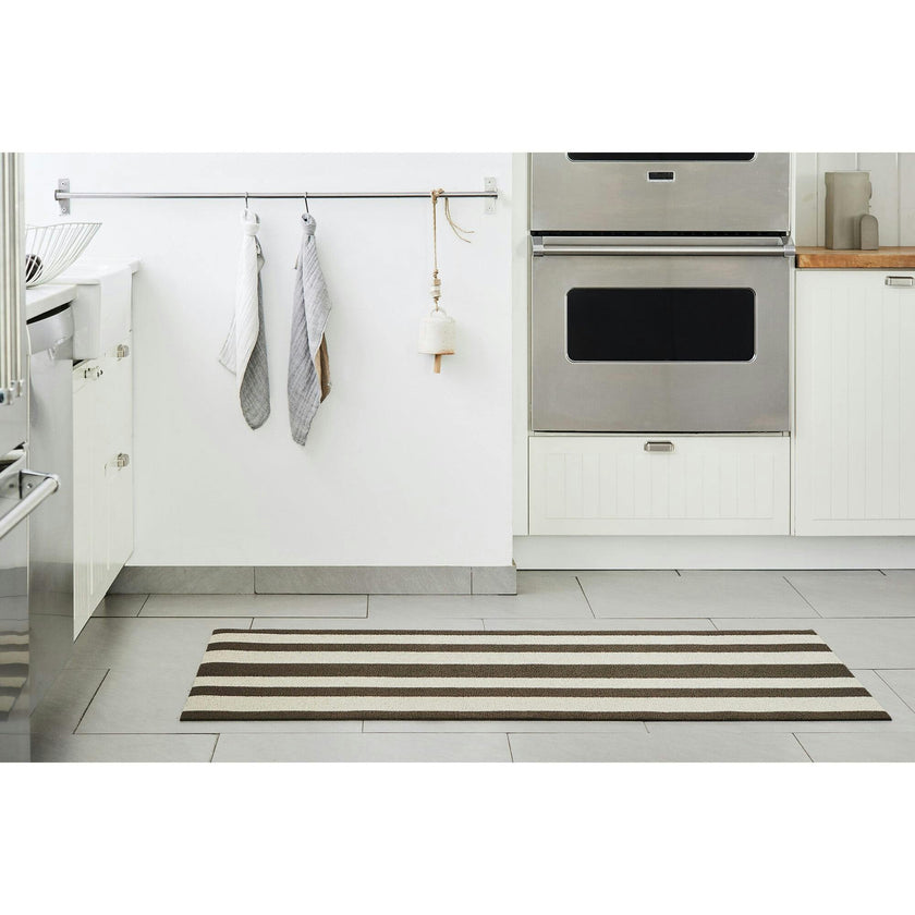 Bold Stripe Shag Floor Mat, Grey