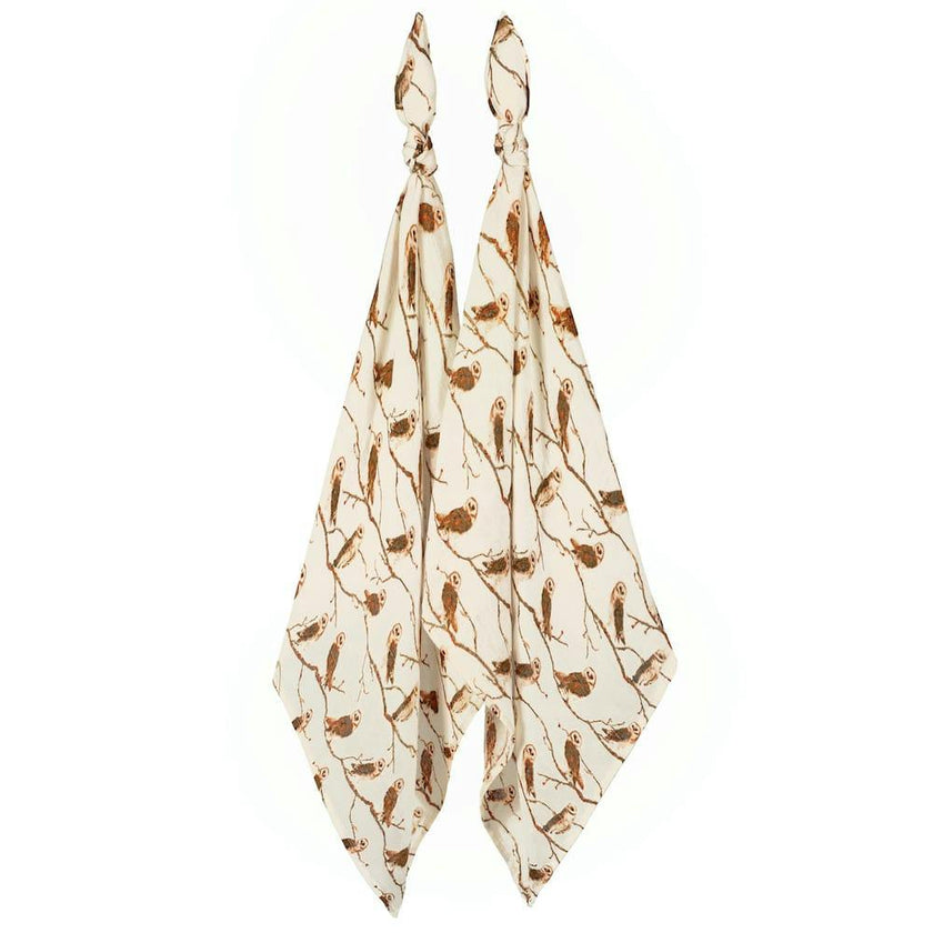 Owl Bamboo Muslin Two-Piece Burp Cloth Set