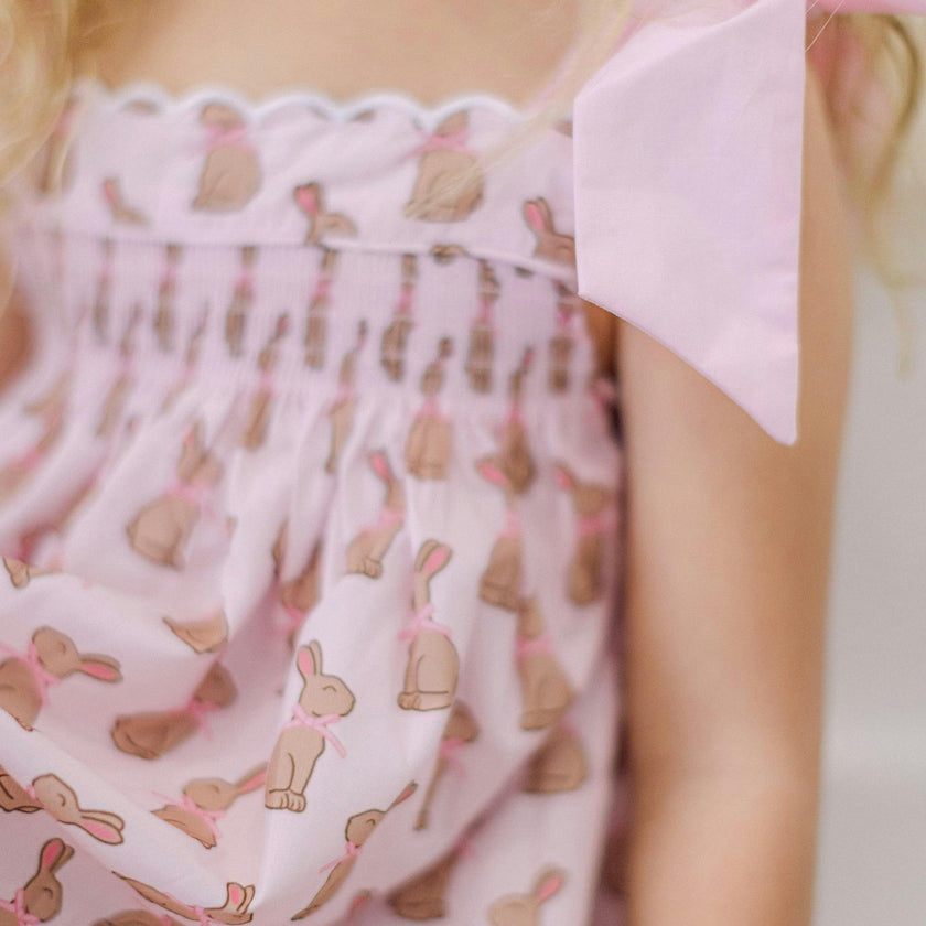Pink Chocolate Bunny Smocked  Dress