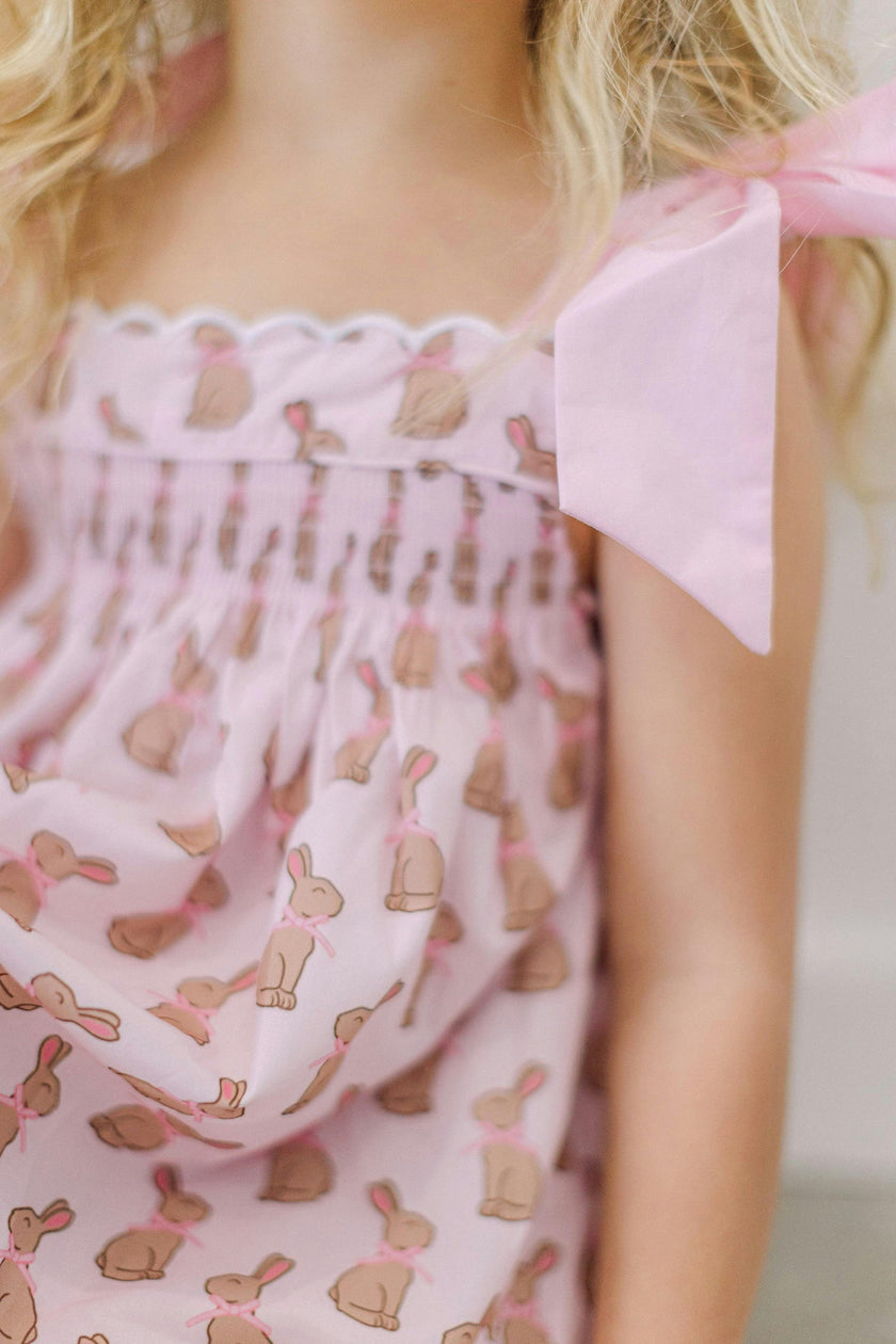 Pink Chocolate Bunny Smocked  Dress