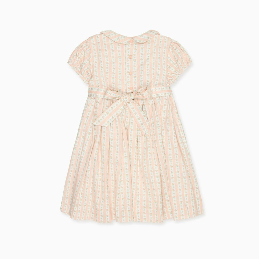 Pink Floral Stripe Arcadia Girl Hand-Smocked Dress
