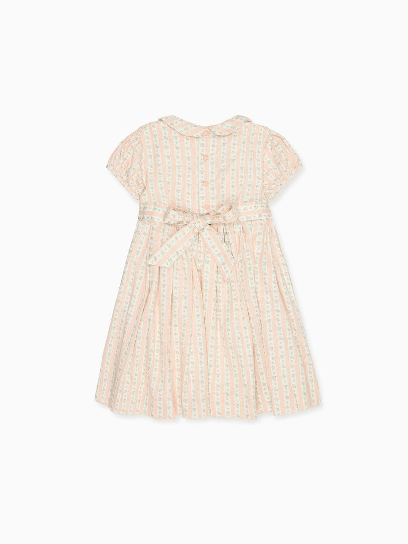 Pink Floral Stripe Arcadia Girl Hand-Smocked Dress