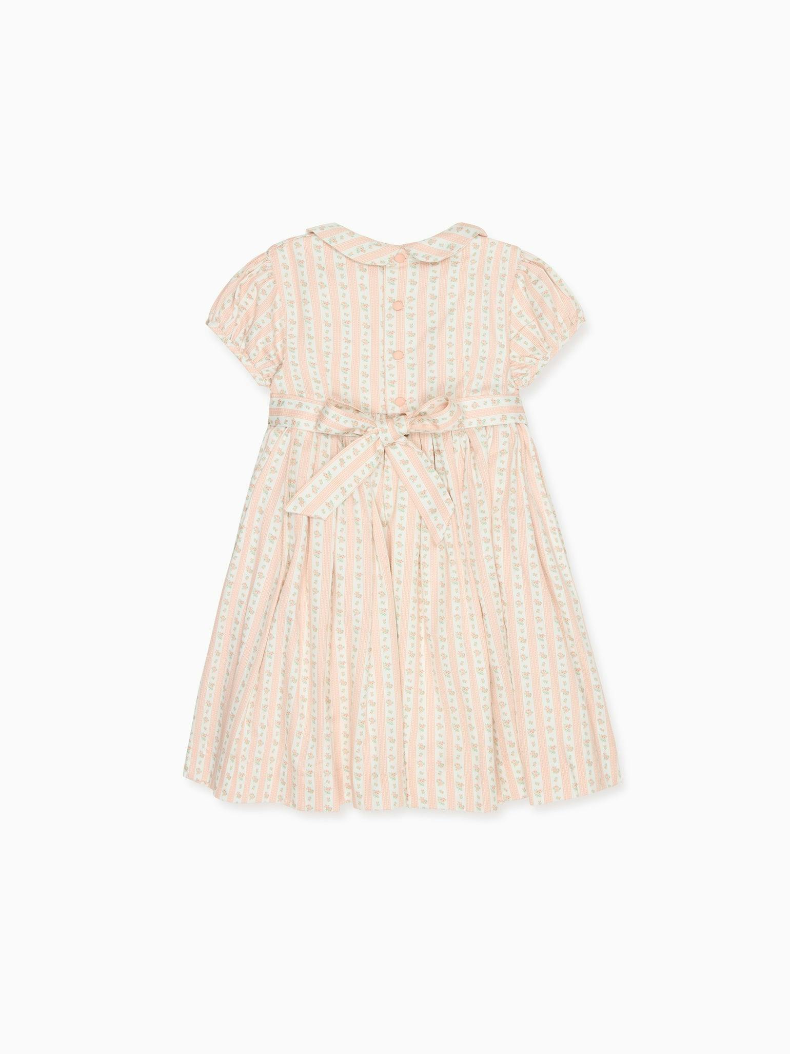 Pink Floral Stripe Arcadia Girl Hand-Smocked Dress