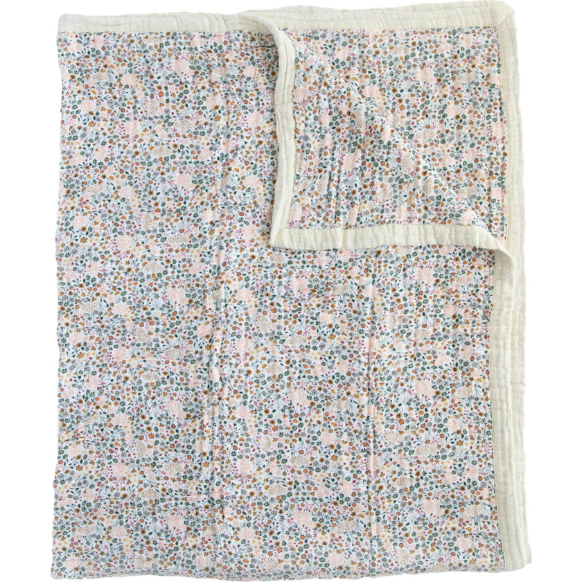 Cotton Muslin Quilted Throw - Pressed Petals
