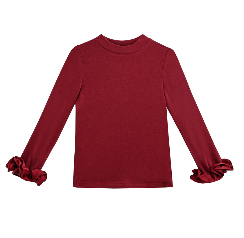 Red Top with Satin Ruffle Cuffs