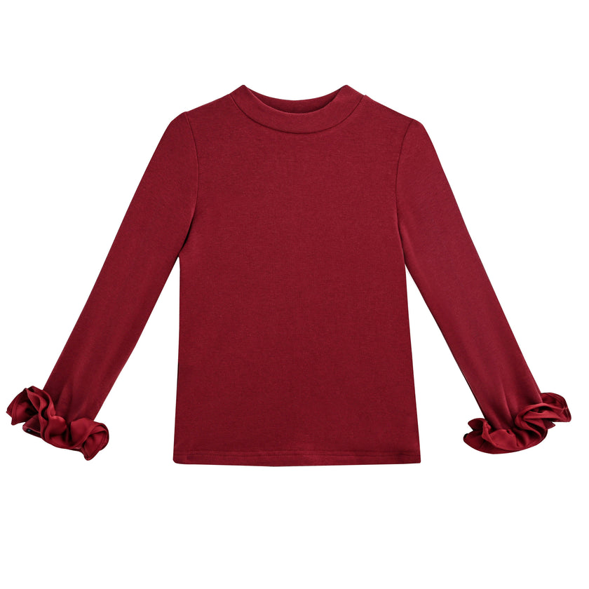 Red Top with Satin Ruffle Cuffs