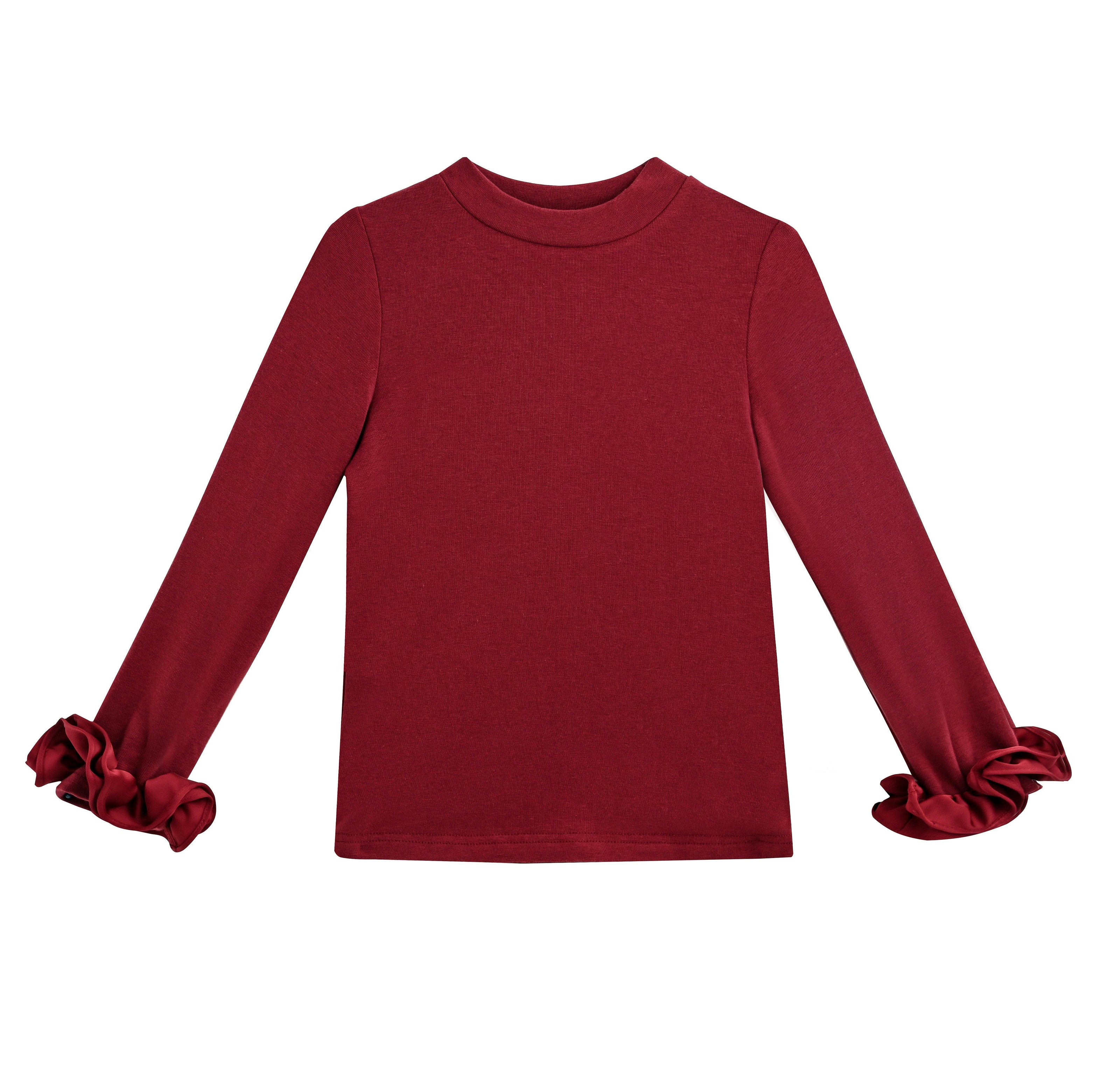 Red Top with Satin Ruffle Cuffs