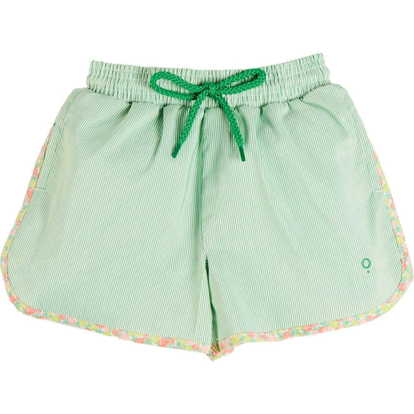 Striped Annie Apple Trim Detail Swim Shorts in Green (12mths- 10yrs)