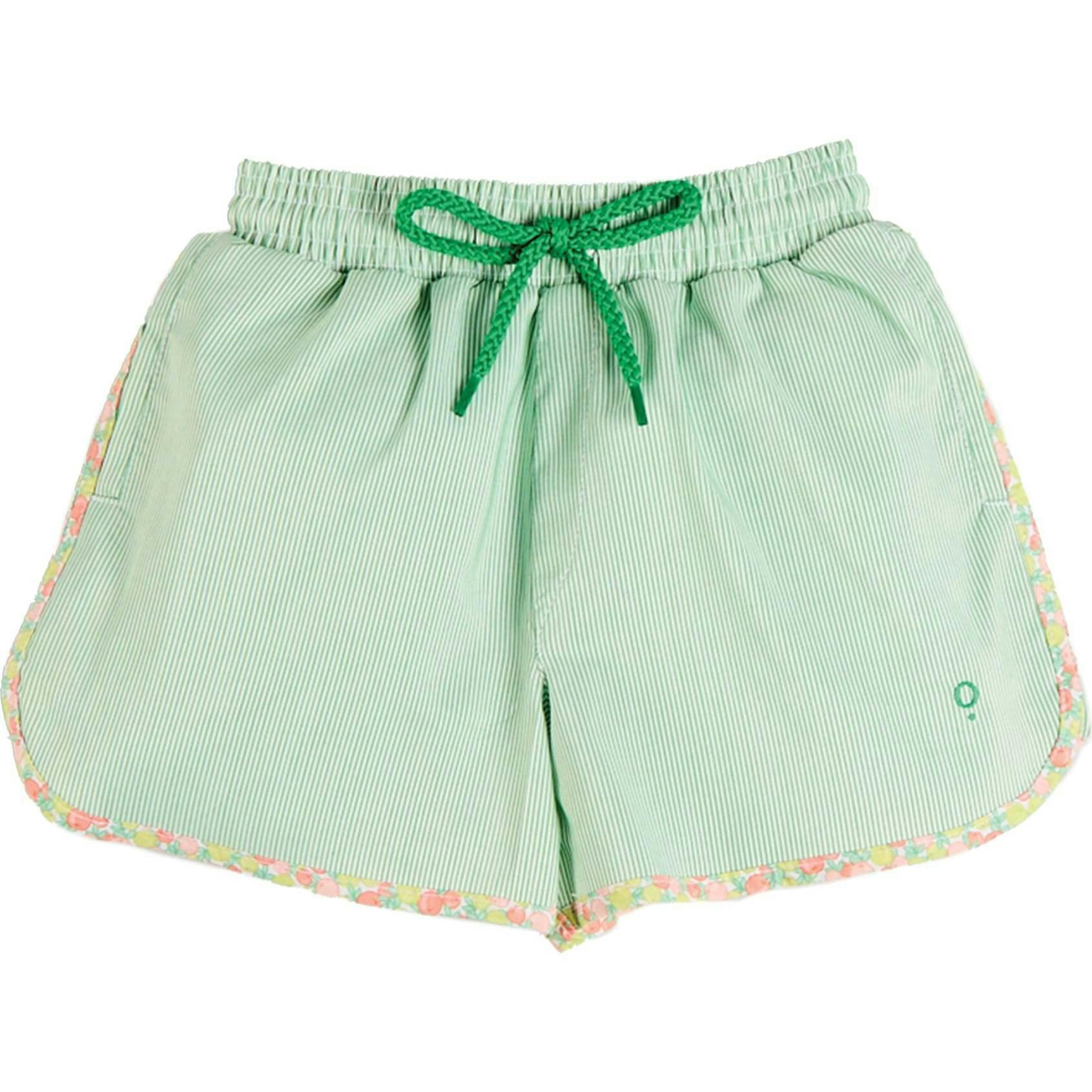 Striped Annie Apple Trim Detail Swim Shorts in Green (12mths- 10yrs)