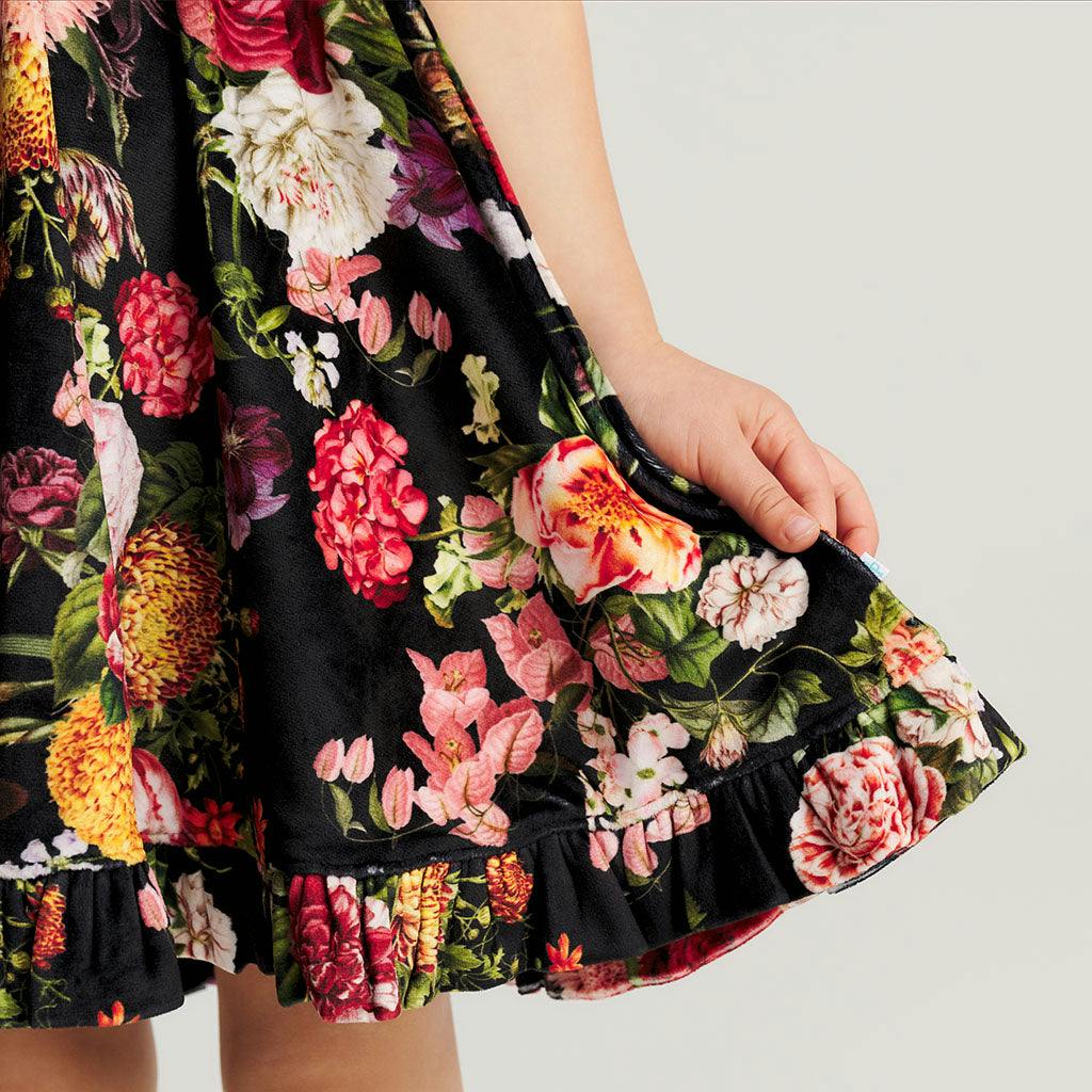 Posh Botanica Velour Bow Back Ruffled Dress