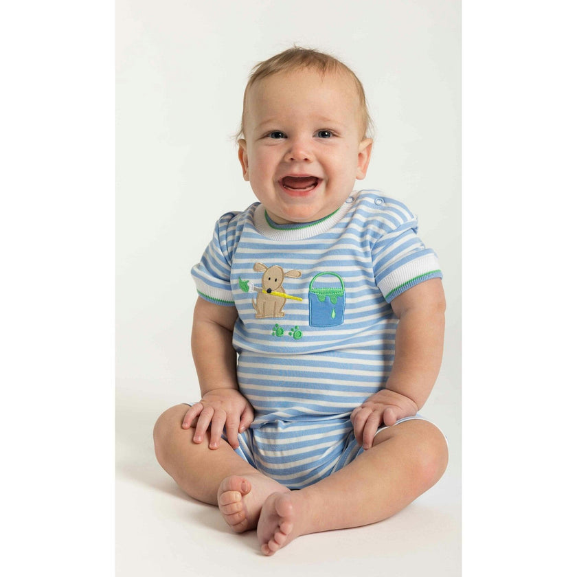 Stripe Knit Shortall With Painting Dog