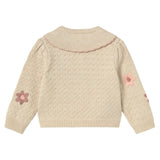 Cream Flower-Patterned Knitted Cardigan