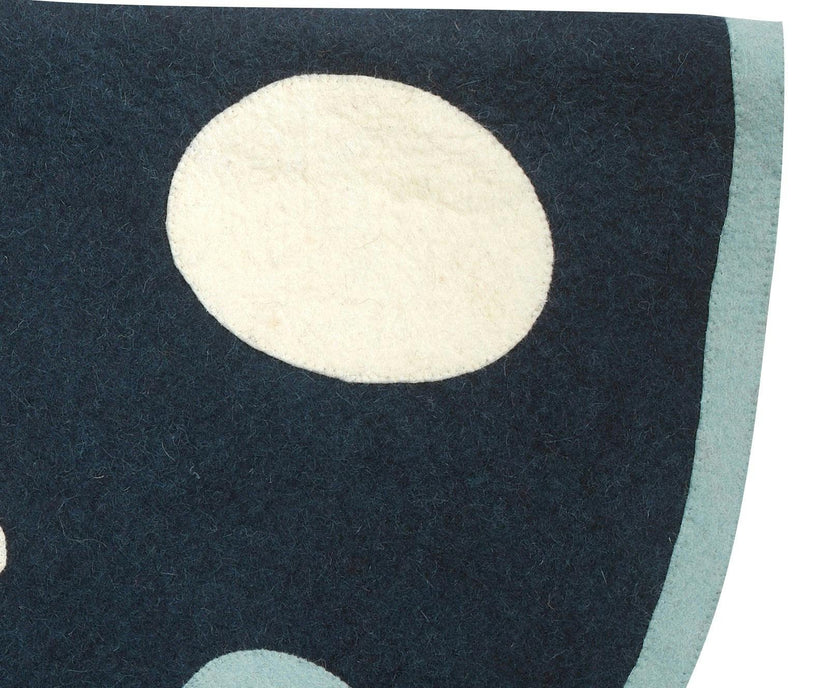 Hand Felted Wool Blue Polka Dots Christmas Tree Skirt 60"