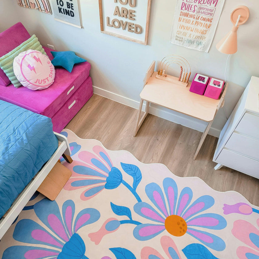 Lavender Base Purple Floral Wavy Rug by Jessica Miller