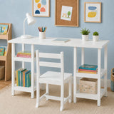Wooden Desk & Chair Set with 4 Storage Shelves