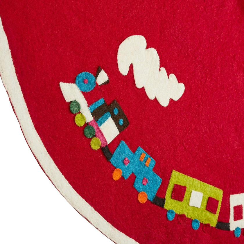 Handmade Toy Train Red Christmas Tree Skirt Felt 26"/60"