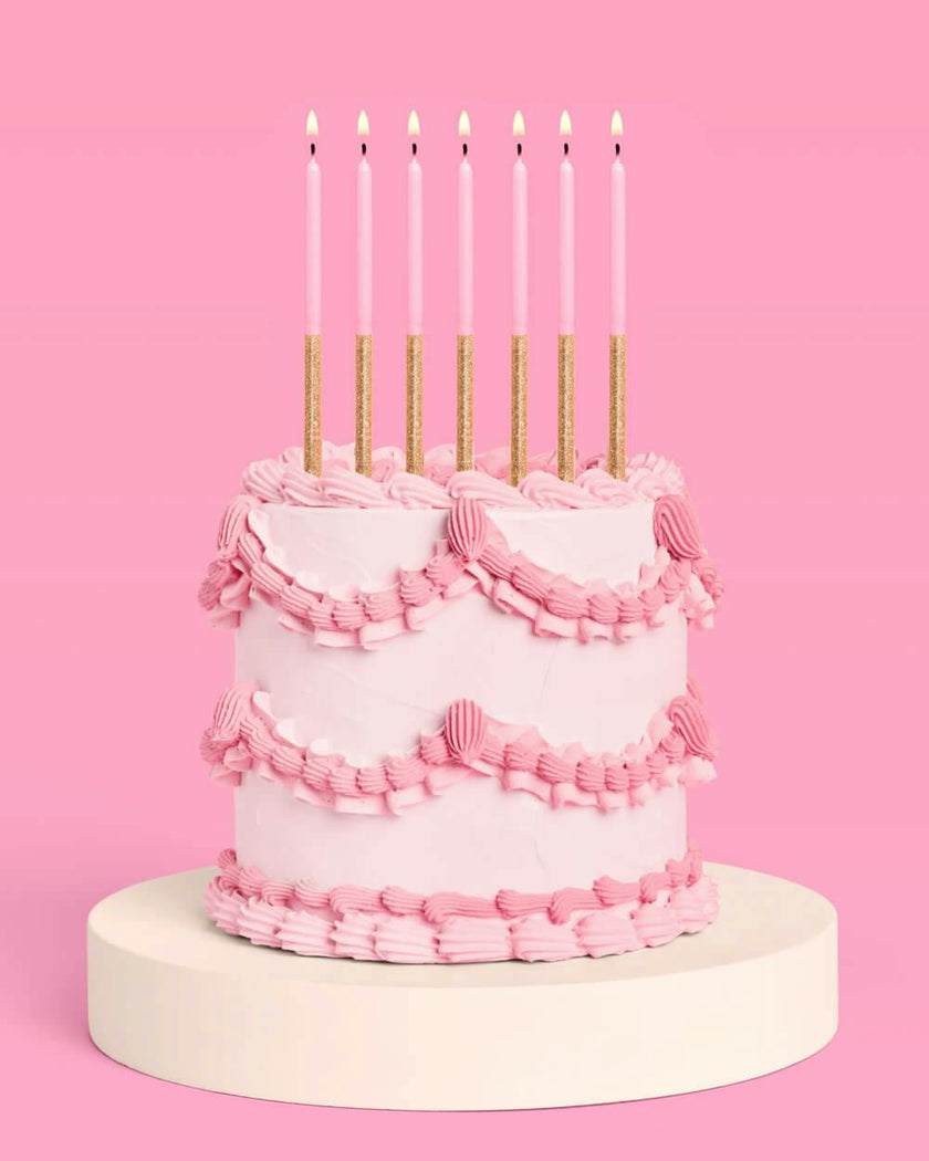 Pink + Gold Glitter Candles - 10 birthday candles