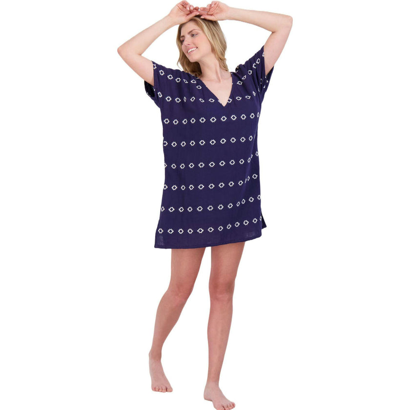 Women's Capucine Periwinkle Embroidered Mini Caftan Dress