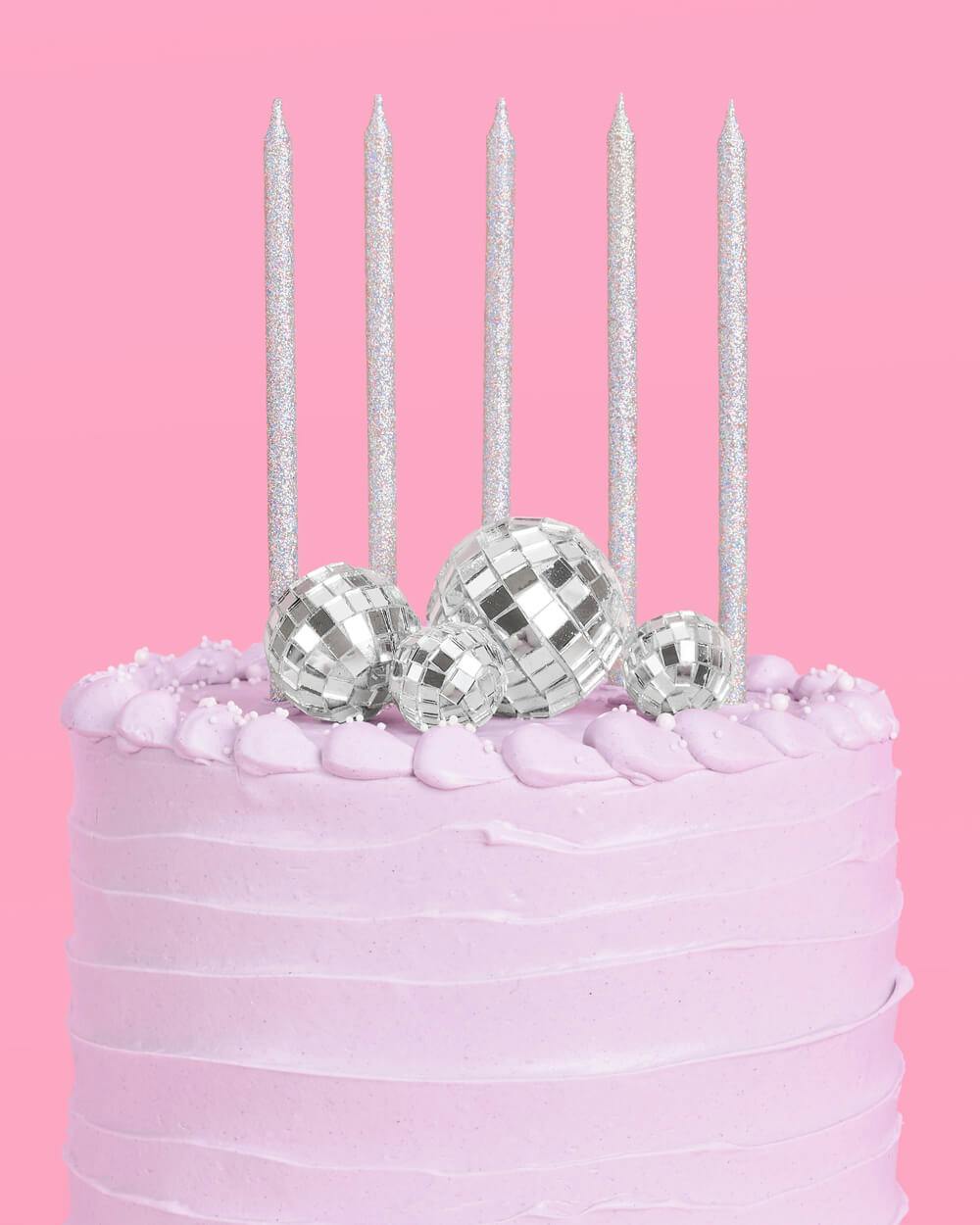 Disco + Iridescent Candle Cake Topper - candles + disco ball cake toppers