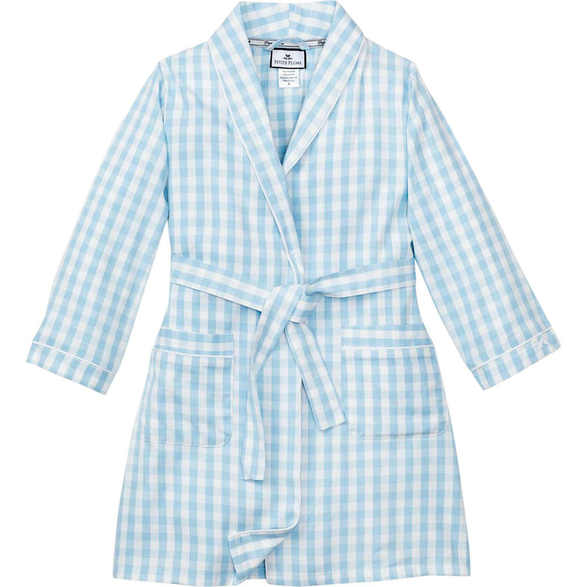 Kid's Twill Robe in Light Blue Gingham