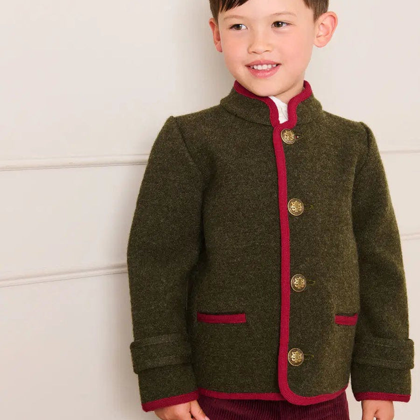 Austrian Single Breasted Contrast Trim Jacket in Green (18mths-10yrs)
