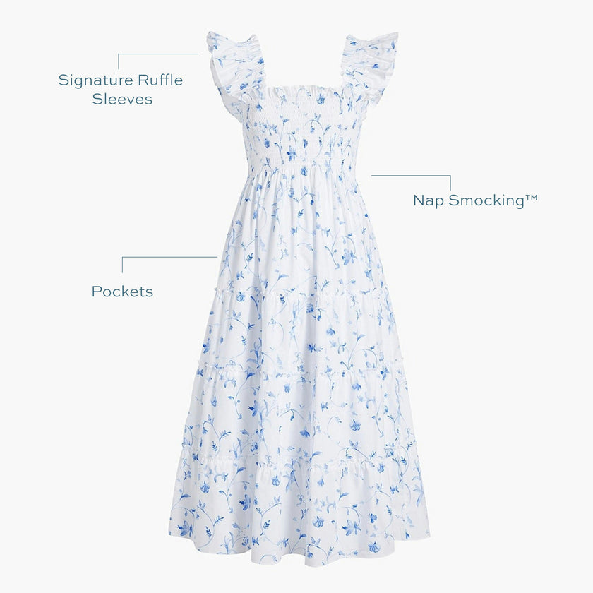 The Ellie Nap Dress - Blue Botanical
