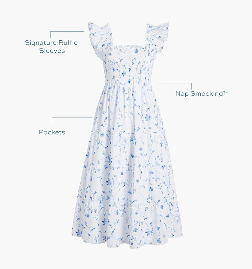 The Ellie Nap Dress - Blue Botanical
