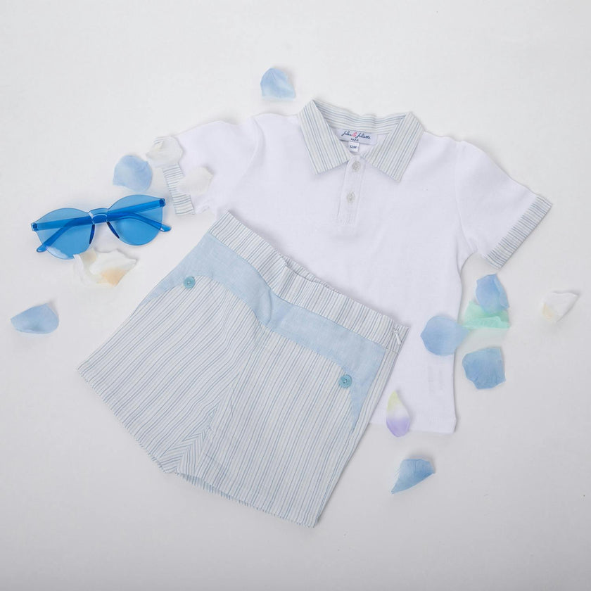 Denis Baby Shorts Linen, Blue Stripe