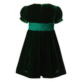 Crushed Velvet Bow Ribbon Tie Short Puff Sleeve Dress