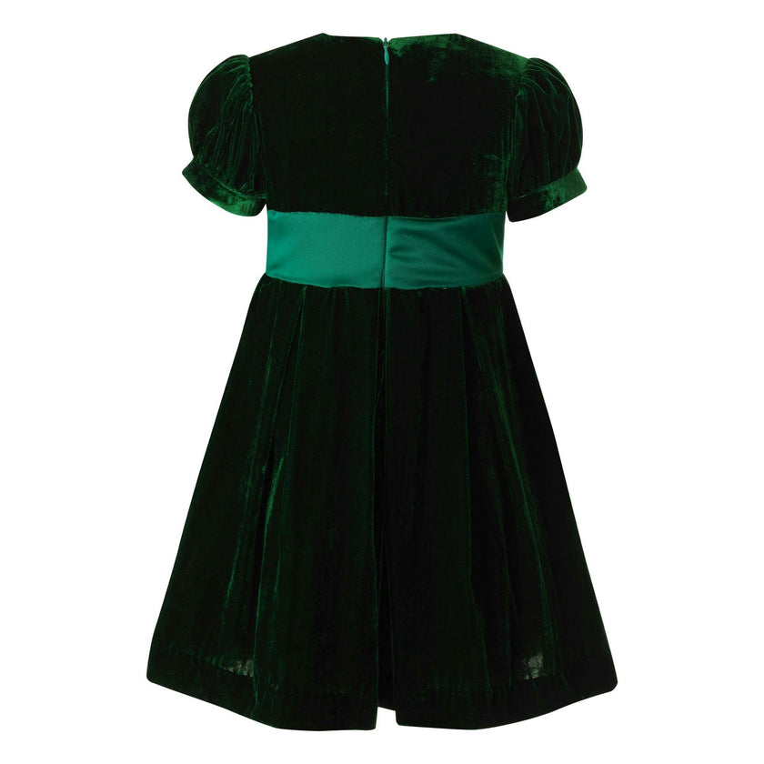 Crushed Velvet Bow Ribbon Tie Short Puff Sleeve Dress