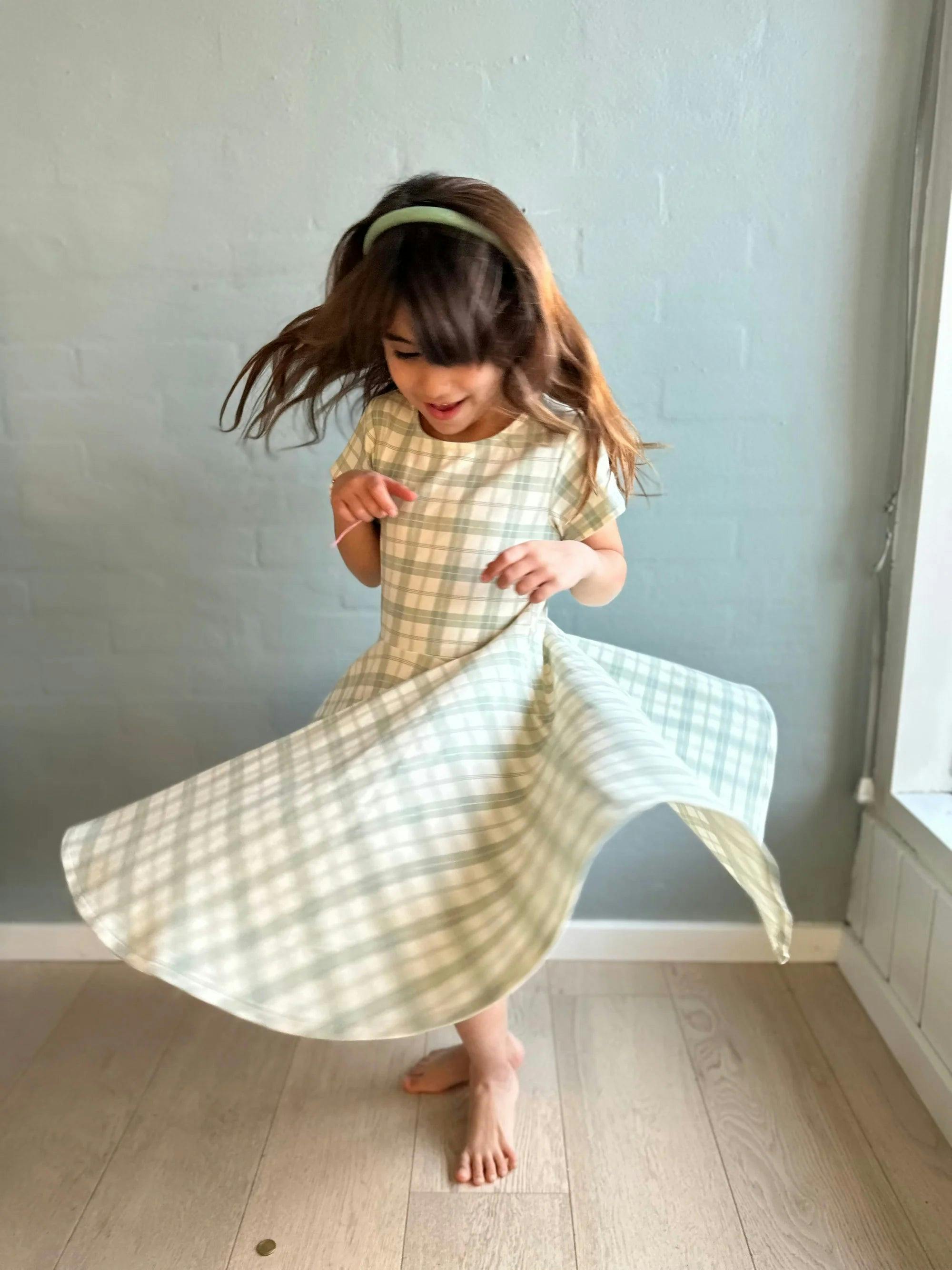 Sweetheart Twirl Dress | Organic Cotton Jersey - Fern Plaid