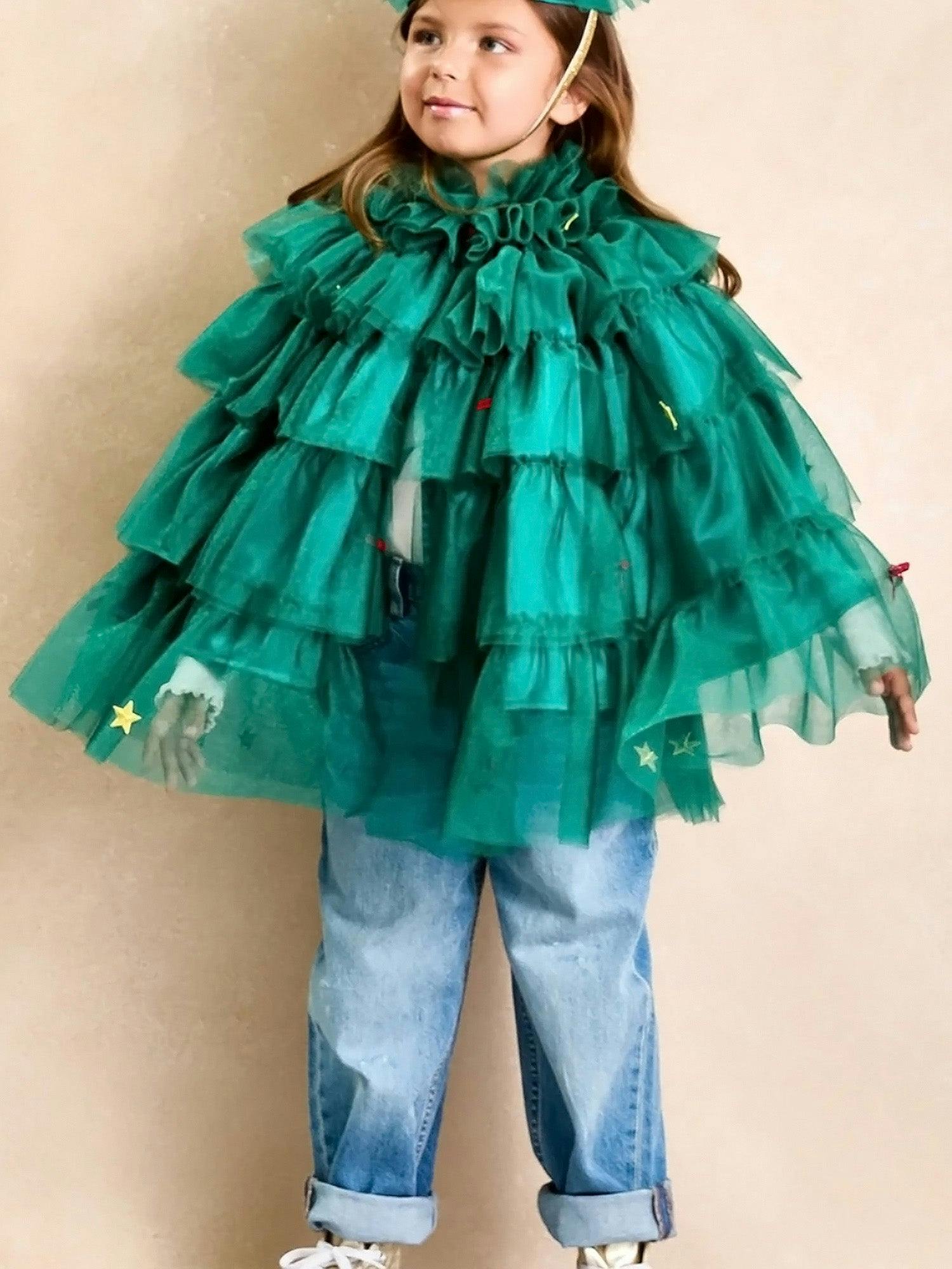 Green Tulle Holiday Christmas Tree Cape for Kids