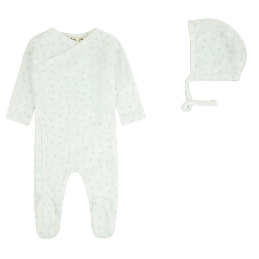 Velour Printed Footie And Bonnet