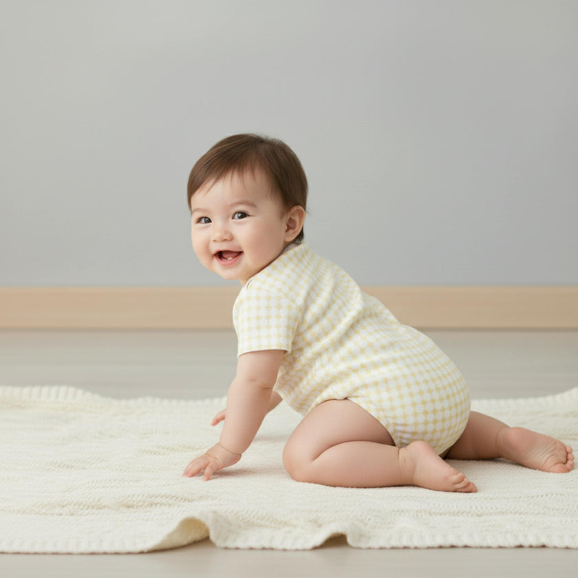 Organic Short Sleeve Bubble Romper - Dotty Gingham