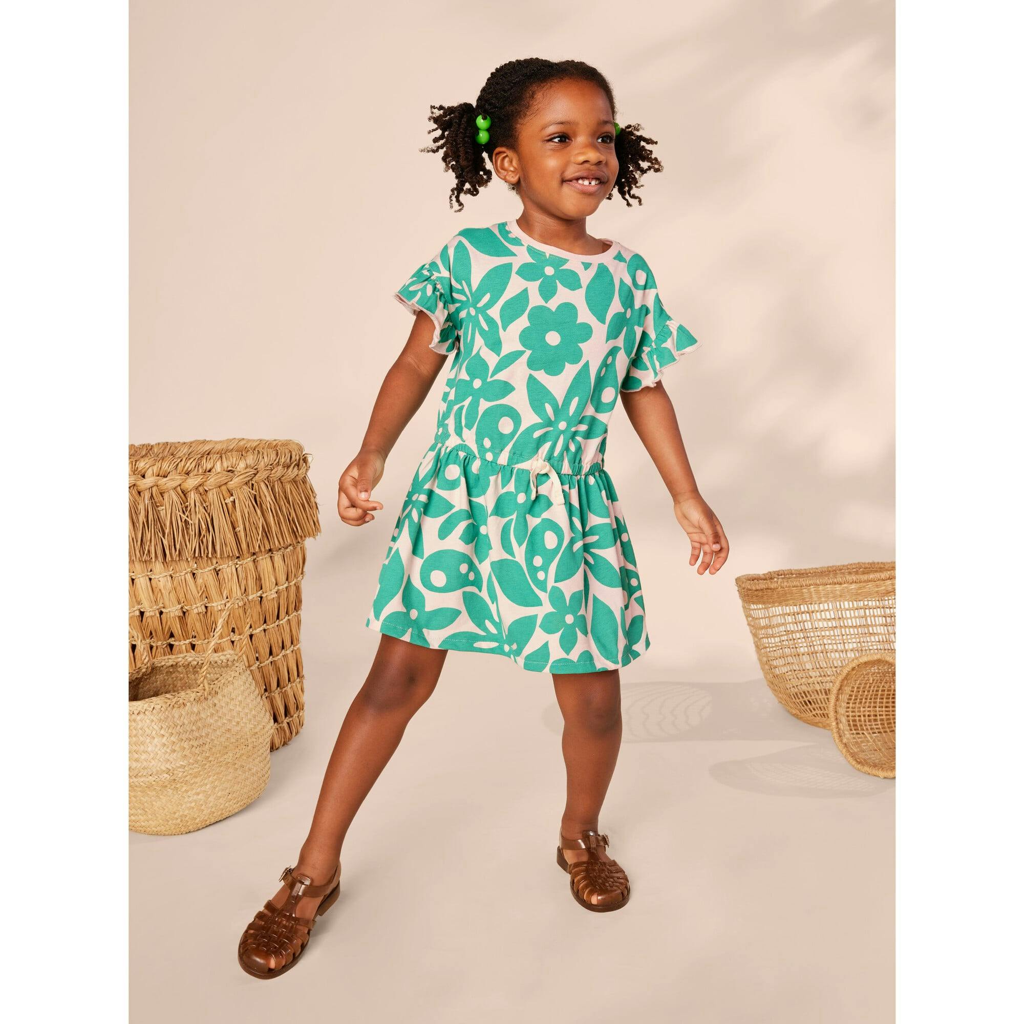 Tie Waist Short Flutter Sleeve Dress, Multi