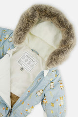 Baby One Piece Snowsuit Adapted For Car Seats Blue Animal Print