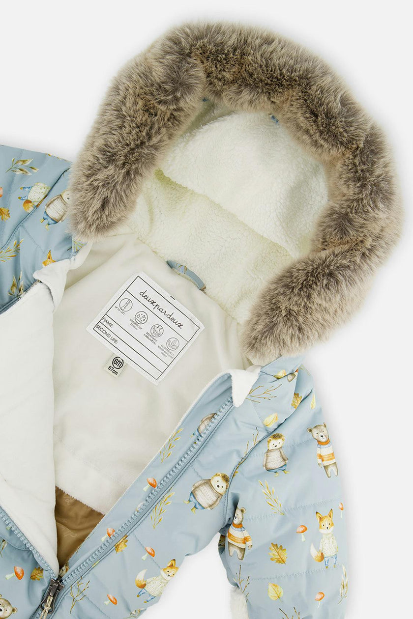 Baby One Piece Snowsuit Adapted For Car Seats Blue Animal Print