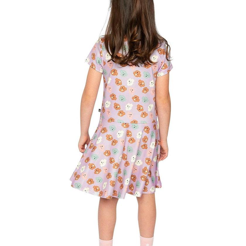 Short Sleeve Jersey Dress Purple Poodle Print