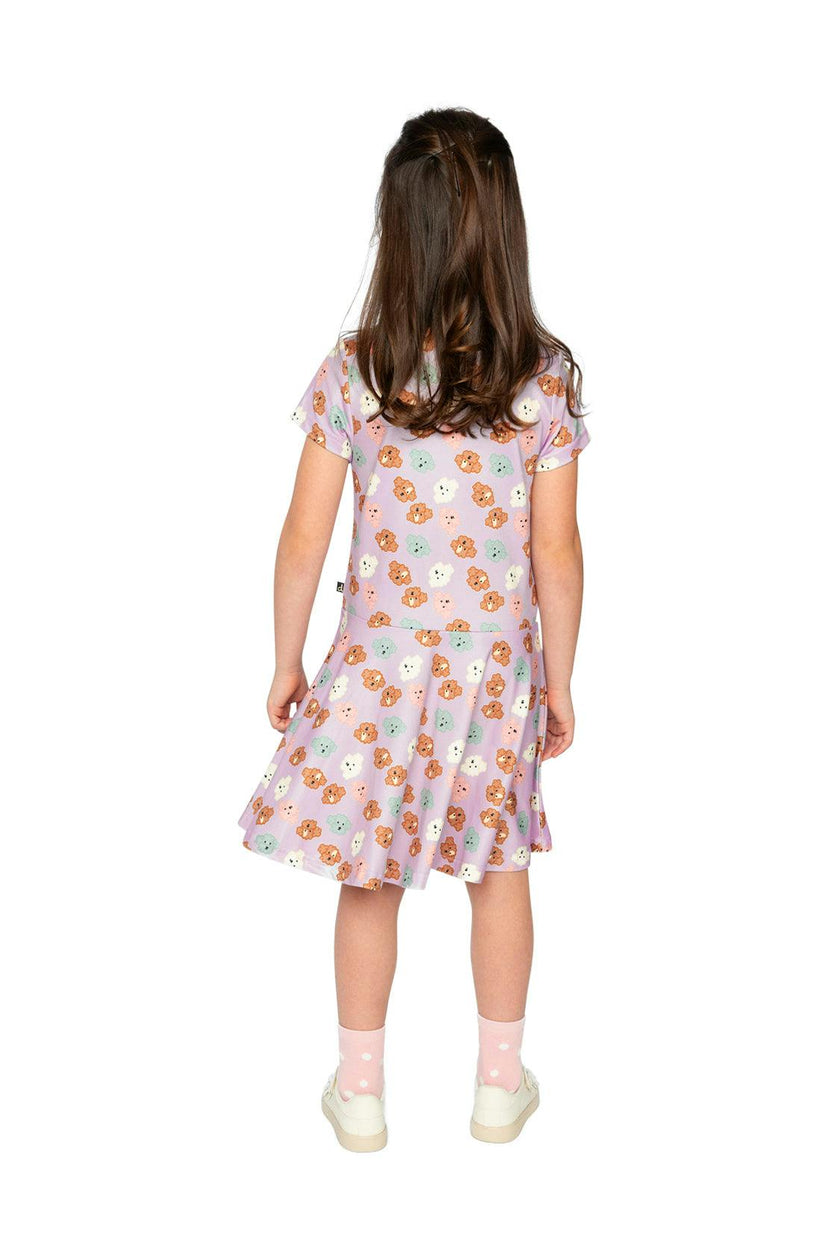 Short Sleeve Jersey Dress Purple Poodle Print