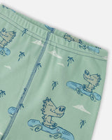 Organic Cotton Two-Piece Pyjama Set Green Crocodile Print