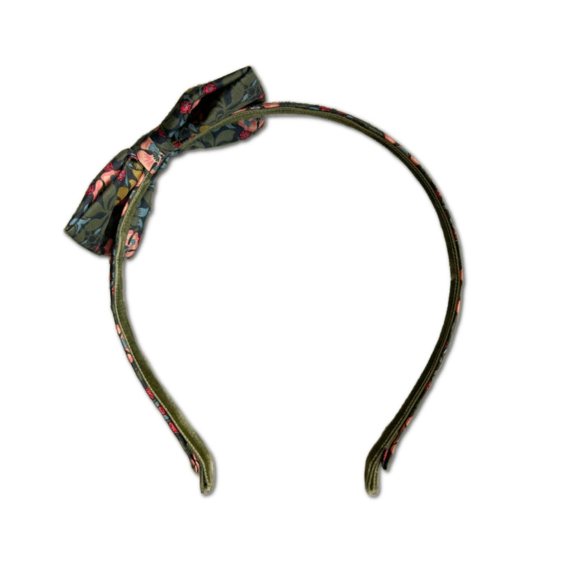 Liberty of London Bow Headband, Olive/Pink Floral