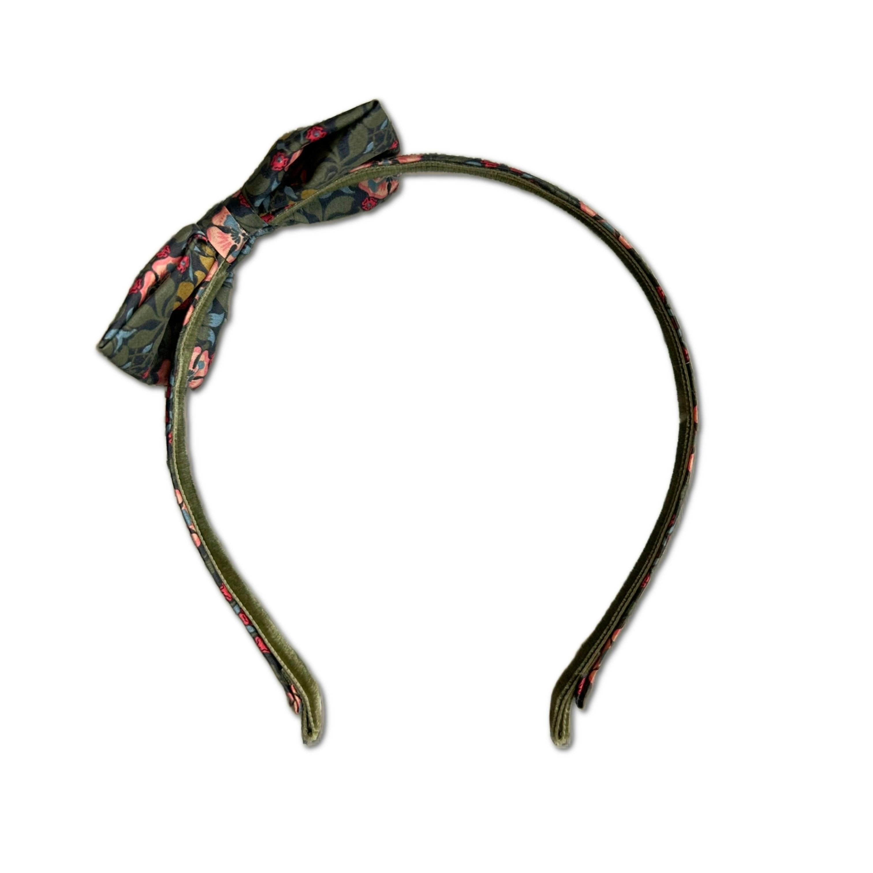 Liberty of London Bow Headband, Olive/Pink Floral